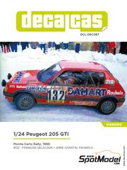 Decalcas: Marking / livery 1/24 scale - Peugeot 205 GTI Group A sponsored by Damart Termolactil #132 - Francois Delecour (FR) + Anne-Chantal Pauwels (FR) - Monte Carlo Rally - Rallye Automobile de Monte-Carlo 1986 - water slide decals and placement instructions - for Heller reference 82705