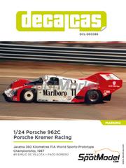 Decalcas: Marking / livery 1/24 scale - Porsche 962C Porsche Kremer Racing Team sponsored by Marlboro #11 - Emilio de Villota (ES) + Francisco 'Paco' Romero (ES) - Jarama 360 Kilometres FIA World Sports-Prototype Championship 1987 - water slide decals, placement instructions and tobacco sponsor decals - for Tamiya references TAM24089, TAM24097, TAM24233, TAM24313 and TAM24372