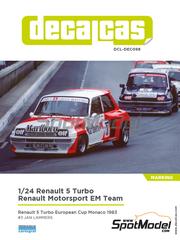 Decalcas: Decoracin escala 1/24 - Renault 5 Turbo Equipo Renault Motorsport EM patrocinado por Marlboro N 3 - Jan Lammers (NL) - Renault 5 Turbo European Cup Monaco 1983 - calcas de agua e instrucciones de colocacin - para la referencia de Tamiya TAM24027