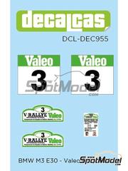 Decalcas: Marking / livery 1/24 scale - BMW M3 E30 Group A #3 - Josep 'Pep' Bassas (ES) + Antonio Rodr�guez (ES) - Valeo Rallye 1988 - water slide decals manufactured with digital technology - for Decalcas reference DCL-DEC067