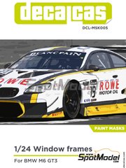 Decalcas: Mascara precortada para el marco de los cristales escala 1/24 - BMW M6 GT3 - mscaras de pintura y manual de instrucciones - para las referencias de Nunu PN24001, PN24003, PN24008, NU-24008, PN24027 y NU24027