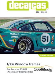 Decalcas: Mascara precortada para el marco de los cristales escala 1/24 - Porsche 935 K2 - mscaras de pintura - para las referencias de Beemax Model Kits B24015, 105108 y aos10510