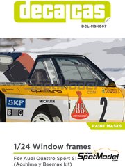 Decalcas: Mascara precortada para el marco de los cristales escala 1/24 - Audi Quattro Sport S1 Grupo B - mscaras de pintura - para las referencias de Beemax Model Kits B24017, 103982 y BX24035, o la referencia de Nunu PN24023