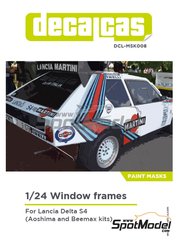 Decalcas: Mascara precortada para el marco de los cristales escala 1/24 - Lancia Delta S4 - mscaras de pintura - para las referencias de Beemax Model Kits B24020, 09885, 098851 y BX24034, o las referencias de Nunu PN24005 y PN24030