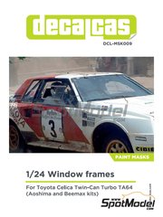 Decalcas: Mascara precortada para el marco de los cristales escala 1/24 - Toyota Celica Twincam Turbo TA64 - mscaras de pintura - para las referencias de Beemax Model Kits B24004, Aoshima 084564, B24011, Aoshima 103142, B24021, AOS10607 y 10607