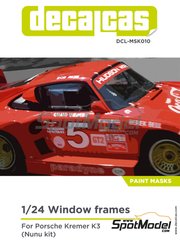 Decalcas: Mascara precortada para el marco de los cristales escala 1/24 - Porsche Kremer 935 K3 - mscaras de pintura - para las referencias de Nunu PN24006, PN24029 y PN24029.OUTLET