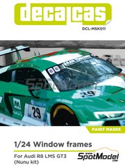 Decalcas: Mascara precortada para el marco de los cristales escala 1/24 - Audi R8 LMS GT3 - mscaras de pintura - para las referencias de Nunu PN24004, NU-24004, PN24004, NUNPN24004, PN24024 y PN-24024