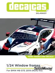 Decalcas: Window frame pre-cut paint masks 1/24 scale - BMW M8 GTE - paint masks, water slide decals and assembly instructions - for Nunu references PN24010, NU-24010, PN24036, NU-24036 and PN24043