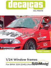 Decalcas: Window frame pre-cut paint masks 1/24 scale - BMW 320i E46 - paint masks, water slide decals and assembly instructions - for Nunu references PN24007, NU-24007, PN24033, NU-24033, PN24033.OUTLET, PN24041, PN24047 and NU-24047