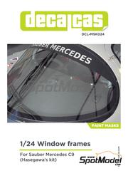 Decalcas: Window frame pre-cut paint masks 1/24 scale - Sauber Mercedes C9 - paint masks and assembly instructions - for Hasegawa references 20273, CC15, 20306, 20373, 20456, 20626, HAS-20626 and 20753