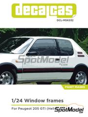 Decalcas: Window frame pre-cut paint masks 1/24 scale - Peugeot 205 GTI - Window frames masks - paint masks - for Heller reference 82705
