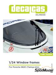 Decalcas: Window frame pre-cut paint masks 1/24 scale - Porsche 962C - Window frames masks - paint masks - for Tamiya references TAM24089, TAM24097, TAM24233, TAM24313 and TAM24372
