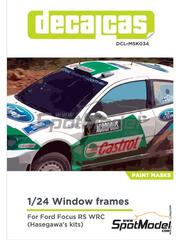 Decalcas: Window frame pre-cut paint masks 1/24 scale - Ford Focus RS WRC - paint masks - for Hasegawa references 20211, 20212, 20222, 20240, 20263, 20380, HSG20380, 25027, CR-27, 25028, CR-28, 25029, CR-29, 25034, CR-34 and HA20240