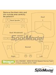 Decalcas: Mscaras escala 1/24 - BMW M3 E30 Equipo Bigazzi Racing patrocinado por Marlboro N 43 - 4 Horas del Jarama - Campeonato del Mundo de Turismos 1987 - mscaras de pintura - para la referencia de Decalcas DCL-DEC074
