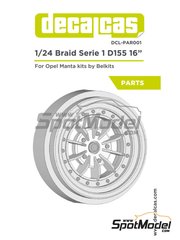 Decalcas: Rims 1/24 scale - Braid Serie 1 D155 15 inches - 3D printed parts - for Belkits references BEL008, BEL-008, BEL009 and BEL-009, or Decalcas reference DCL-DEC017 - 2 units image