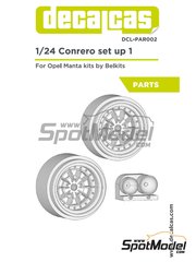 Decalcas: Rims 1/24 scale - Conrero set up 1: Braid Series 1 D155 15 inches + lights - resin parts - for Belkits references BEL008, BEL-008, BEL009 and BEL-009, or Decalcas reference DCL-DEC018 image