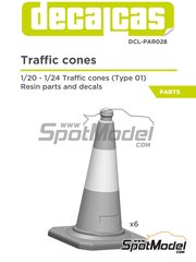Decalcas: Detail 1/24 scale - Traffic cones - 3D printed parts and water slide decals - 6 units