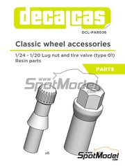 Decalcas: Detail up set 1/24 scale - Classic wheel accesories - Lug nuts and tyre valves - resin parts - 6 + 20 units