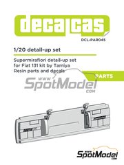 Decalcas: Transkit escala 1/20 - Fiat 131 Supermirafiori - piezas impresas en 3D, piezas de resina y calcas de agua - para las referencias de Tamiya TAM20013, TAM20015 y TAM20069