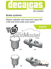 Decalcas: Detalle escala 1/24 - Cilindro maestro y depsito de liquido del sistema frenos - piezas de resina y calcas de agua - 4 + 4 unidades