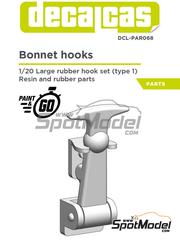 Decalcas: Bonnet pins 1/20 scale - Large Rubber bonnet hooks - Type 1 - 3D printed parts and rubber parts - 8 units