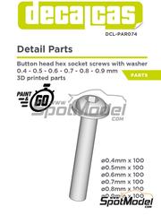 Decalcas: Rivets - Button head hex socket screws with washer 0,4mm, 0,5mm, 0,6mm, 0,7mm, 0,8mm and 0,9mm - 3D printed parts - 100 + 100 + 100 + 100 + 100 + 100 units