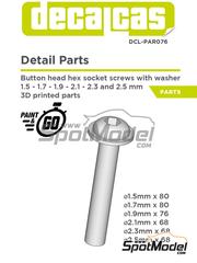 Decalcas: Fasteners - Button head hex socket screws with washer 1.5mm, 1.7mm, 1.9mm, 2.1mm, 2.3mm and 2.5mm - 3D printed parts - 80 + 80 +76 +68 + 68 +68 units