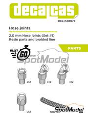 Decalcas: Hose joints 1/12 scale - 2.0mm Hose joints - Set 1 - 3D printed parts and other materials - 12 + 12 + 12 + 36 units