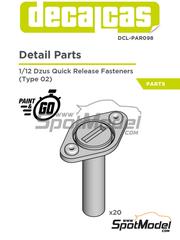 Decalcas: Cierres de capot escala 1/12 - Cierre rpido Dzus base romboidal grande - Tipo 2 - piezas impresas en 3D - 20 unidades
