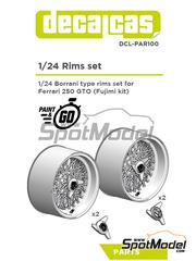 Decalcas: Llantas escala 1/24 - Borrani para Ferrari 250 GTO - piezas impresas en 3D - para las referencias de Fujimi FJ123370, RS-35, 12337, FJ12354, FJ12358, FJ12377, FJ123776, FJ125855 y FJ12666 - 4 unidades