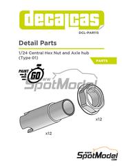 Decalcas: Cierres de capot escala 1/24 - Monotuerca Hexagonal y eje para llantas BBS - tipo 1 - piezas impresas en 3D - 12 unidades