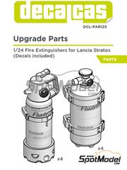 Decalcas: Extintor escala 1/24 - Extintor Ci-O-Due para Lancia Stratos - piezas impresas en 3D y calcas de agua fabricadas con tecnologa digital - para las referencias de Hasegawa 20217, 20261, 20268, 20282, 20361, HA20361, 20440, CR-32, 20499, 20561, 20598, 20653, 20692, 20737, 21215, HC-15, 25032, CR-32, 25036, CR-36, HACR32, HA-CR32, HACR33, 25033, CR-33, HACR36, 25036 y CR-36 - 4 + 4 unidades