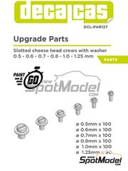 Decalcas: Fasteners - Slotted cheese head screws with washer 0.5 - 1.25 mm - 3D printed parts - 100 + 100 + 100 + 100 + 100 + 100 units