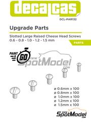 Decalcas: Tornillos - Tornillos redondos anchos con ranura 0.6 - 1.5 mm - piezas impresas en 3D - 100 + 100 + 100 + 100 + 100 unidades