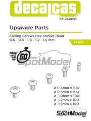Decalcas: Tornillos - Tornillos redondos anchos con ranura hexagonal - Fairing Screw Hex Socket Head 0.6 - 1.5 mm - piezas impresas en 3D - 100 + 100 + 100 + 100 + 100 unidades