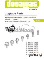 Decalcas: Tornillos - Tuerca cilindrica con cabeza tipo allen y arandela - Hex socket head cap with washer - Tipo 1 - 0.5 - 1.2 mm - piezas impresas en 3D - 100 + 100 + 100 + 100 + 100 + 100 + 100 unidades