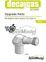 Decalcas: Vlvula de inflado escala 1/12 - Vlvula de inflado acodada a 90 grados - 90 Degree Valve Stems - Tipo 1 - piezas impresas en 3D - 24 unidades