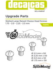 Decalcas: Fasteners - Slotted large raised cheese head screws 1.75 - 2.5 mm - 3D printed parts - 50 + 50 + 50 + 50 units