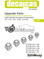 Decalcas: Tornillos - Cabeza de tornillo hexagonal aligerado con brida estampada - Light Weight Hexagonal flange bolt 1.5 - 2.5 mm - piezas impresas en 3D - 48 + 48 + 48 + 48 + 48 unidades
