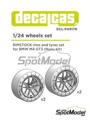 Decalcas: Set de llantas y neumticos escala 1/24 - Llantas Rimstock con neumticos para BMW M4 GT3 - piezas impresas en 3D - para la referencia de Nunu PN24045