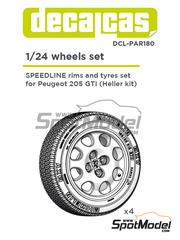 Decalcas: Rims and tyres set 1/24 scale - Speedline 15 inches rims and Michelin MXV tyres for Peugeot 205 GTI - 3D printed parts - for Heller reference 82705 - 4 units