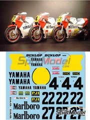 Decalpool: Marking / livery 1/12 scale - Yamaha YZR500 OW70 sponsored by Marlboro #4, 22, 27 - Kenny Roberts (US), Carlos Lavado (VE) - Motorcycle World Championship 1983 - water slide decals and assembly instructions - for Tamiya references TAM14038, 1438 and TAM14043 image