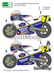 Decalpool: Marking / livery 1/12 scale - Honda NS500 sponsored by Rothmans #2, 7 - Wayne Gardner (AU), Randy Mamola (US) - Motorcycle World Championship 1985 - water slide decals and assembly instructions - for Tamiya reference TAM14050 image