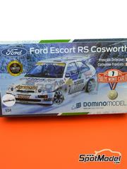 Domino: Car scale model kit 1/24 scale - Ford Escort RS Cosworth sponsored by Giesse, Aprimatic #7 - Francois Delecour (FR) + Catherine Franois (FR) - Monte Carlo Rally - Rallye Automobile de Monte-Carlo 1995 - plastic parts, rubber parts, water slide decals, assembly instructions and painting instructions