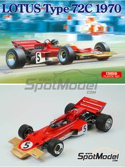 Ebbro: Car scale model kit 1/20 scale - Lotus Ford Type 72C Lotus Team sponsored by Gold Leaf #2, 5, 6 - Jochen Rindt (AT), Emerson Fittipaldi (BR), John Miles (GB) - FIA Formula 1 World Championship 1970 - plastic model kit