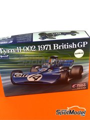 Ebbro: Car scale model kit 1/20 scale - Tyrrell Ford 002 Tyrrell Racing Team sponsored by ELF #2, 3, 12, 14 - Sir John Young 'Jackie' Stewart (GB) + Francois Cevert (FR) - Dutch Formula 1 Grand Prix, British Formula 1 Grand Prix 1971 - plastic model kit
