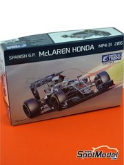Ebbro: Car scale model kit 1/20 scale - McLaren Honda MP4/31 McLaren Racing Limited Team sponsored by Mobil1 #14, 22, 47 - Fernando Alonso (ES), Jenson Button (GB), Stoffel Vandoorne (BE) - Spanish Formula 1 Grand Prix 2016 - plastic parts, rubber parts, water slide decals and assembly instructions