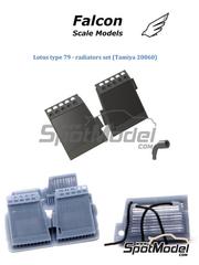 Falcon Scale Models: Detail up set 1/20 scale - Lotus Ford Type 79: Radiators - 3D printed parts and other materials - for Tamiya references TAM20060 and TAM20061
