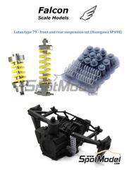 Falcon Scale Models: Detail up set 1/20 scale - Lotus Ford Type 79: Front and rear suspension - 3D printed parts - for Hasegawa references 23203, 52298, SP498, HAS-FG3 and 23203