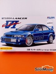 Fujimi: Car scale model kit 1/24 scale - Mitsubishi Lancer Evolution VI GSR - paint masks, plastic parts, rubber parts, water slide decals, assembly instructions and painting instructions